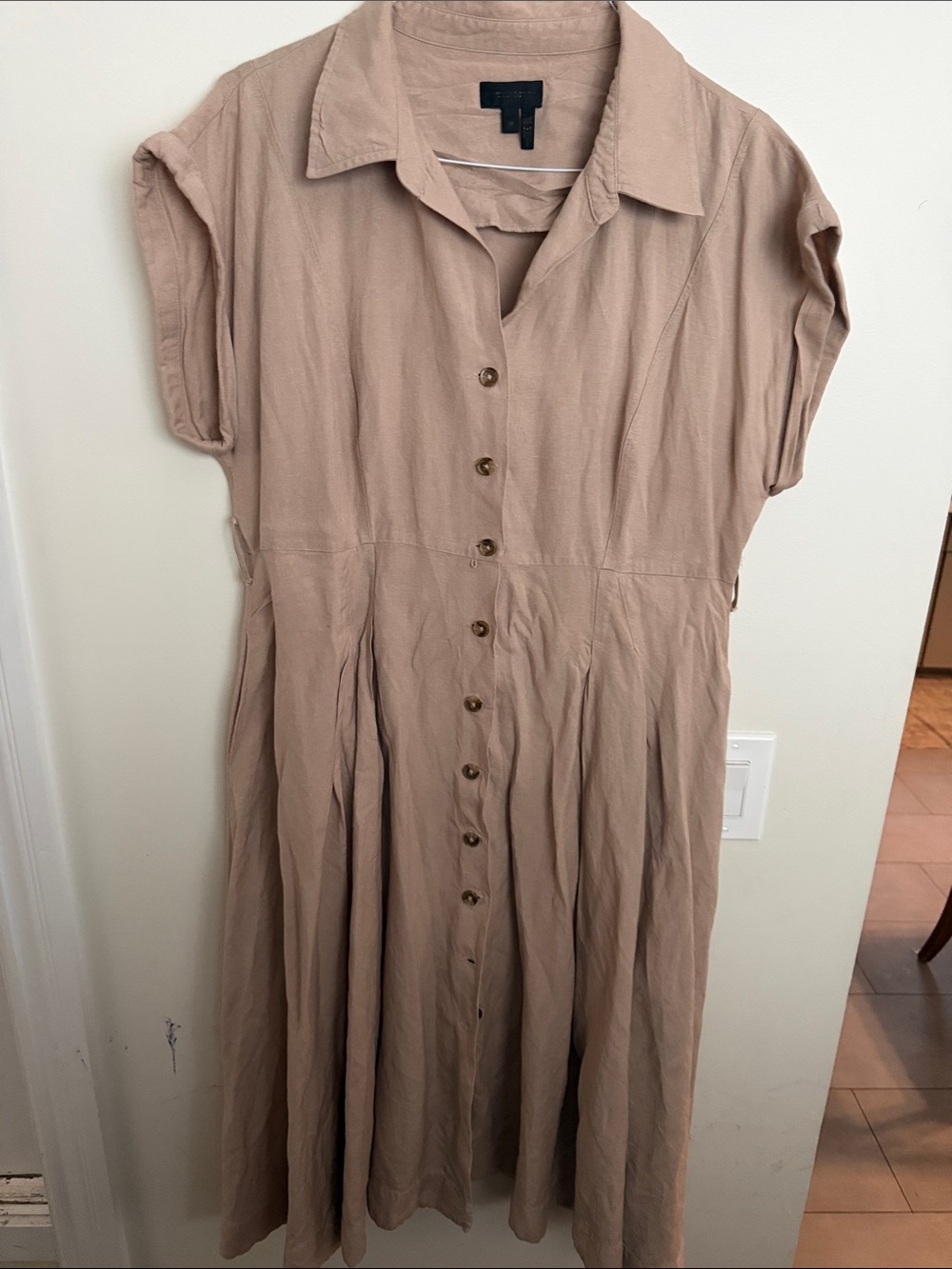 Button-Front Shirt Dress in Beige - Picture 2 of 2
